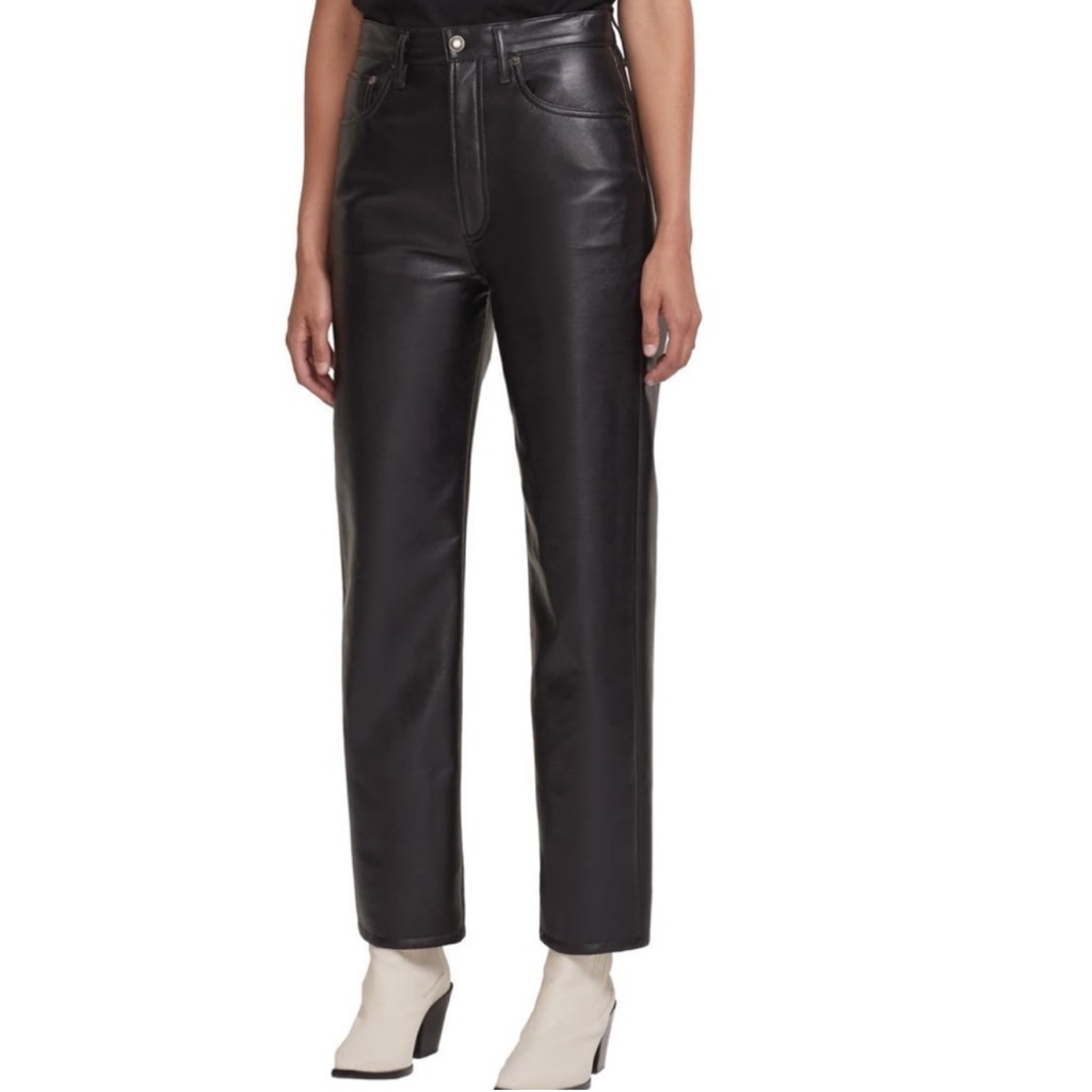 Agolde Pinch Waist Black Recycled Leather High Waisted Pants
